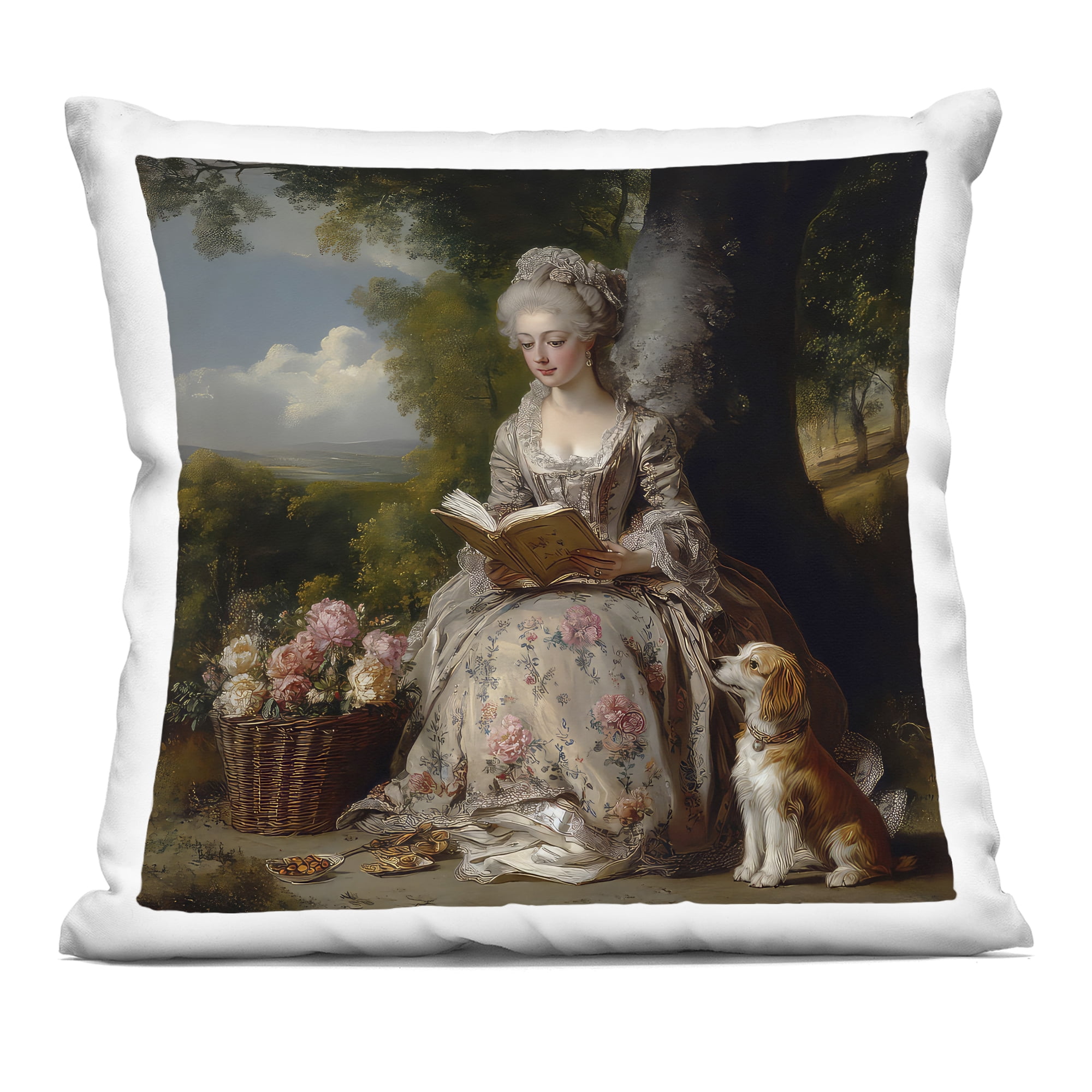 Stupell Industries Rococo Lady with Dog Decorative Printed Throw Pillow, design by The Wands Want, 18 x 7 x 18