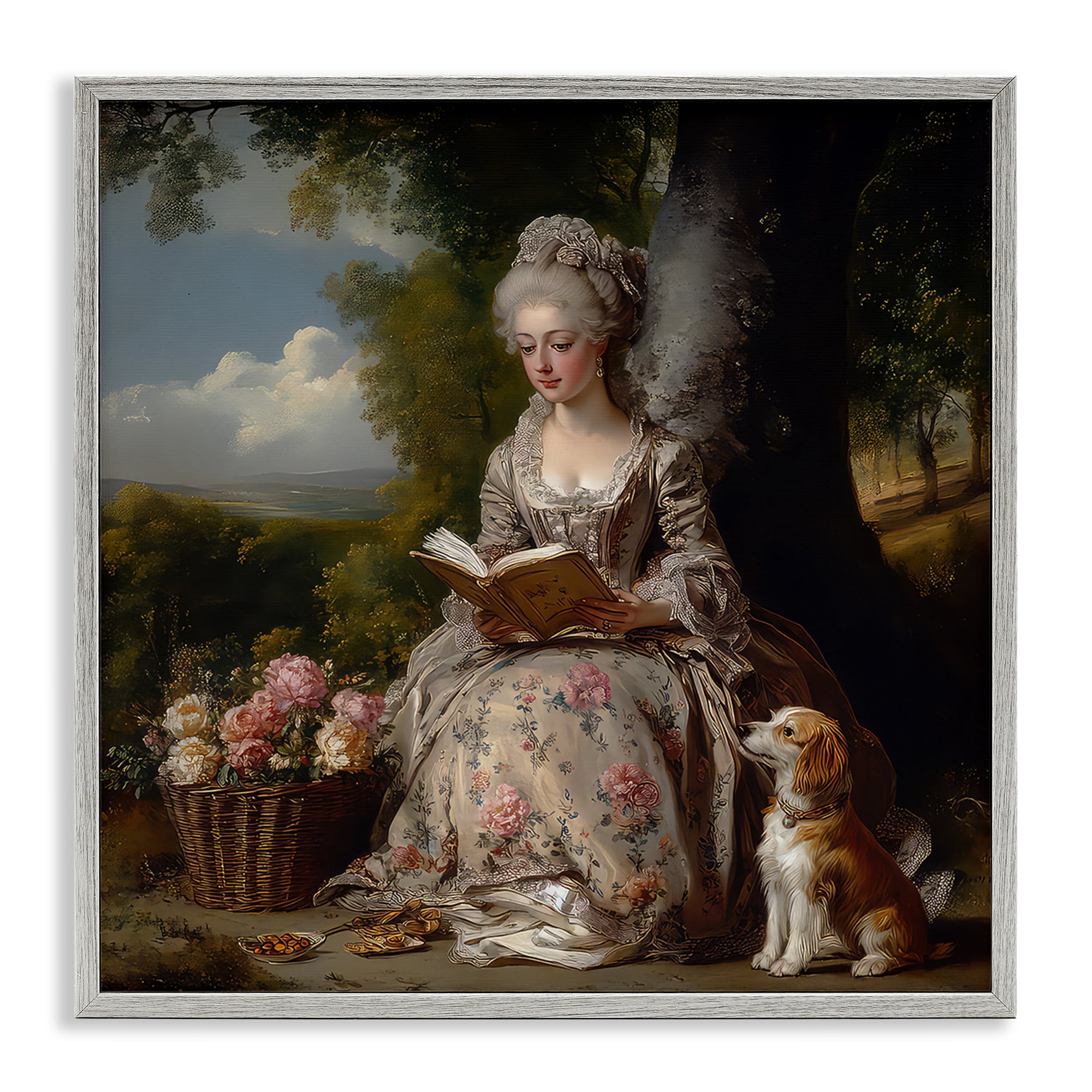 Stupell Industries Rococo Lady with Dog Gray Framed Giclee Art, design by The Wands Want
