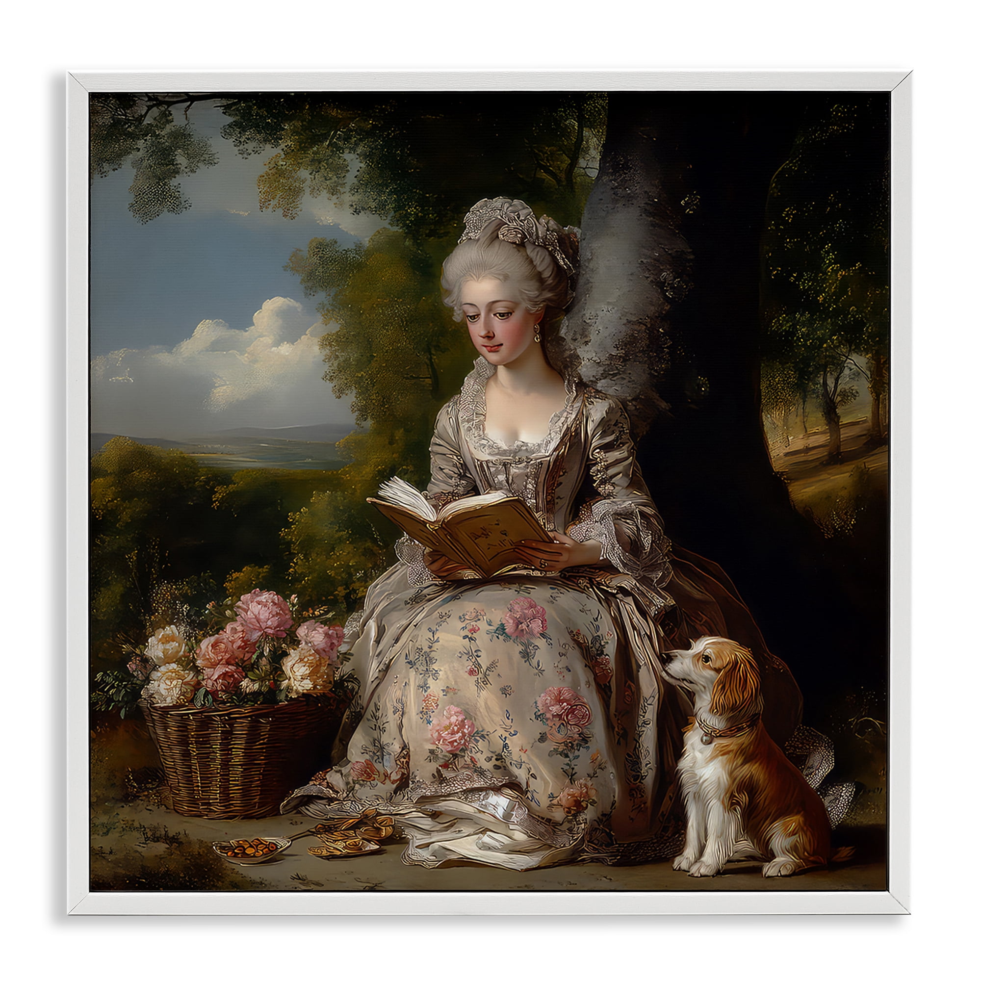 Stupell Industries Rococo Lady with Dog White Framed Giclee Art, design by The Wands Want
