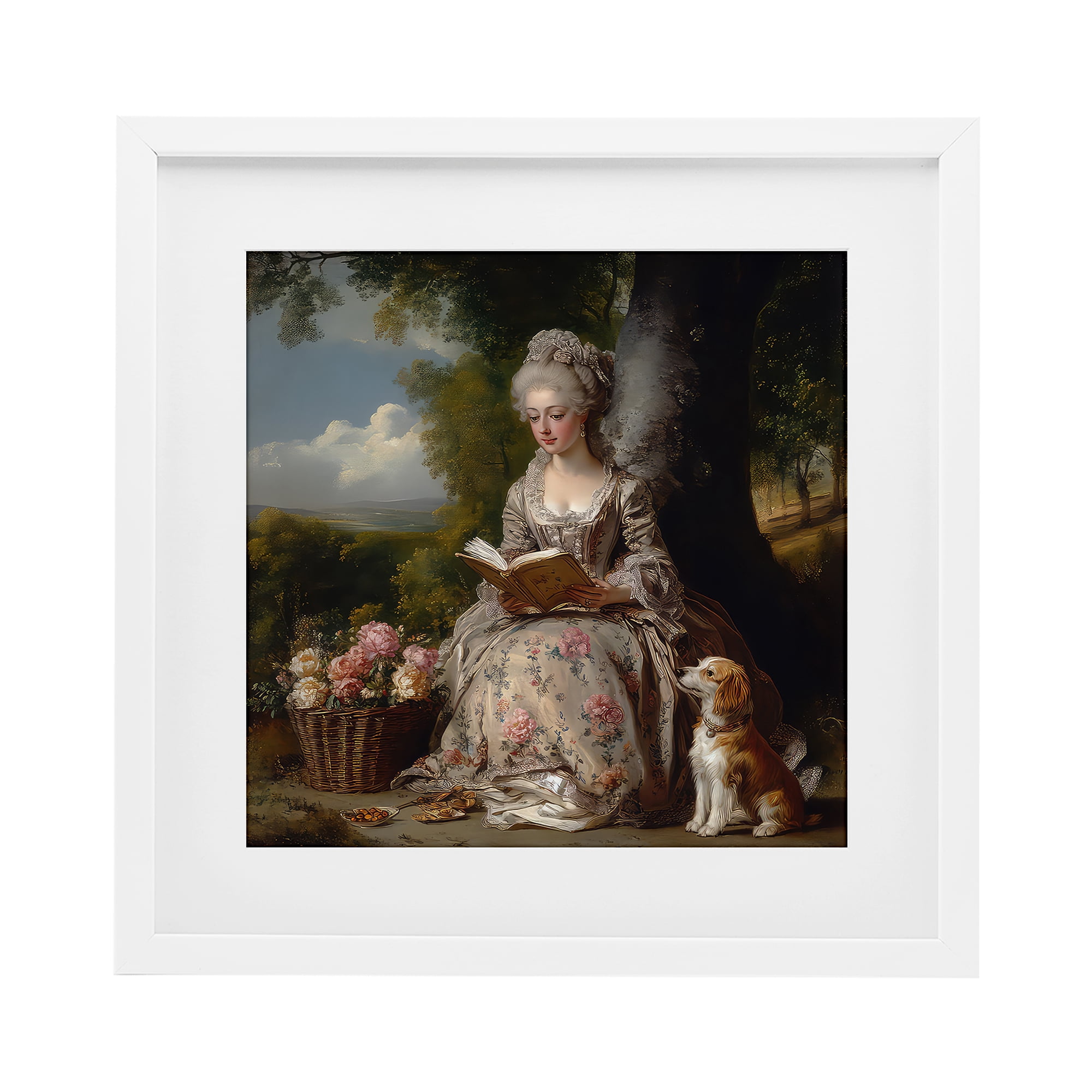 Stupell Industries Rococo Lady with Dog White Framed Print Under Glass, design by The Wands Want