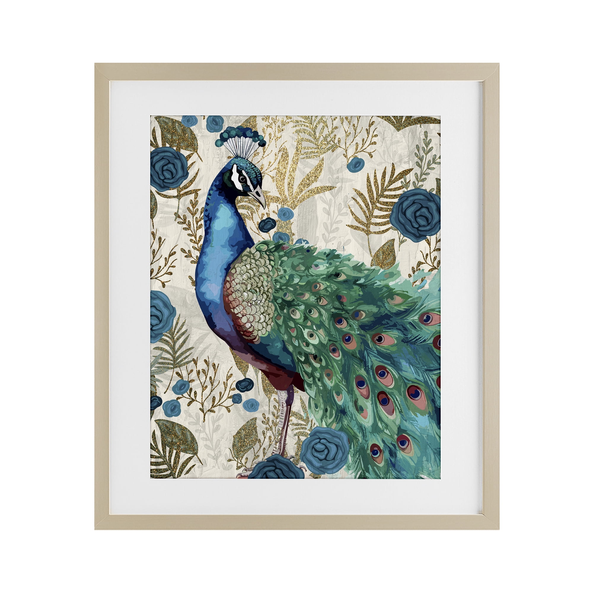 Stupell Industries Rococo Peacock Pride Birch Framed Print Under Glass, design by Kim Allen