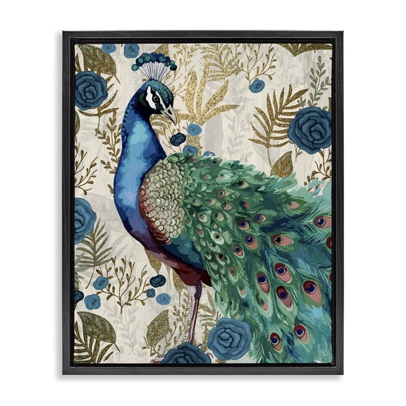 Stupell Industries Rococo Peacock Pride Black Framed Floater Canvas Wall Art, design by Kim Allen