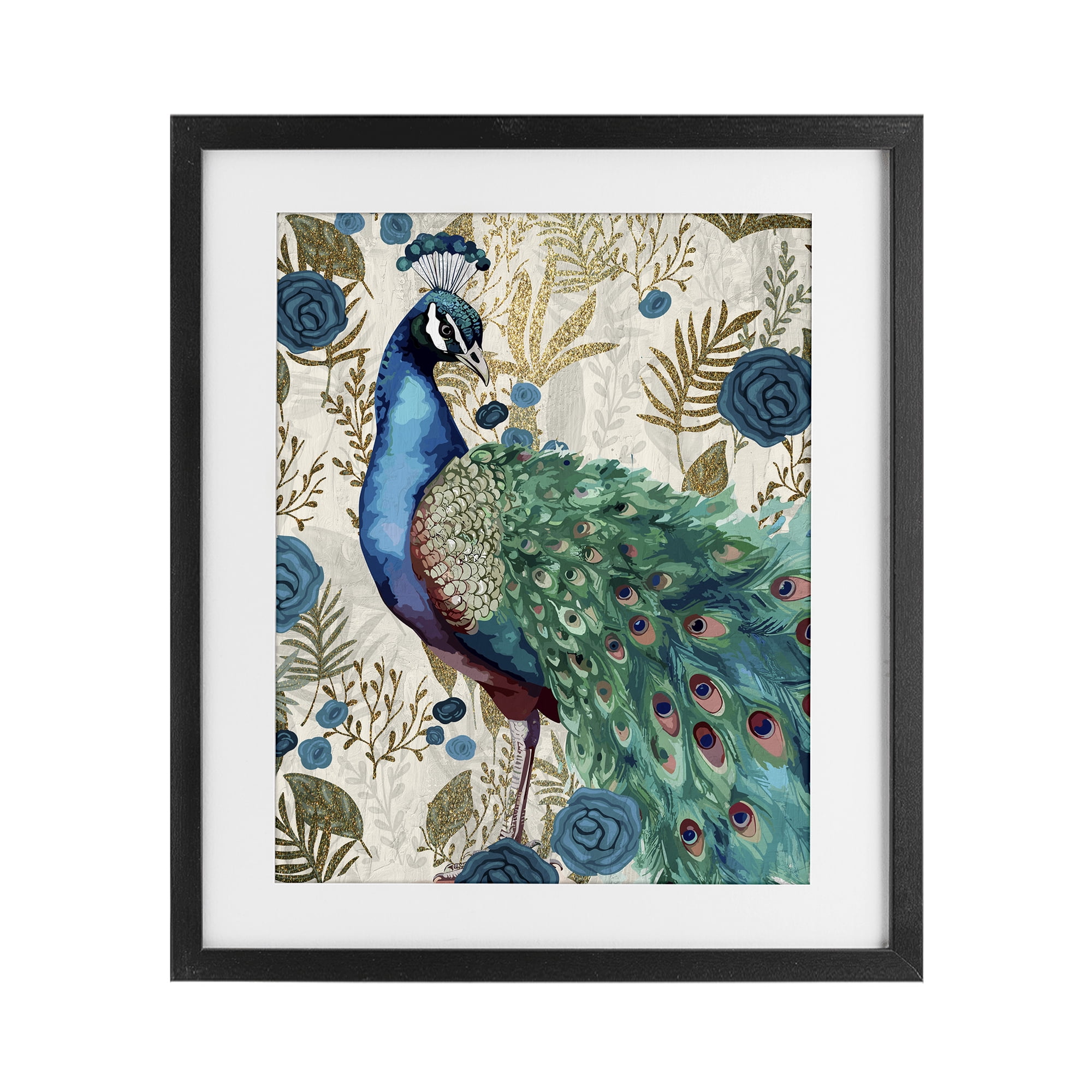Stupell Industries Rococo Peacock Pride Black Framed Print Under Glass, design by Kim Allen