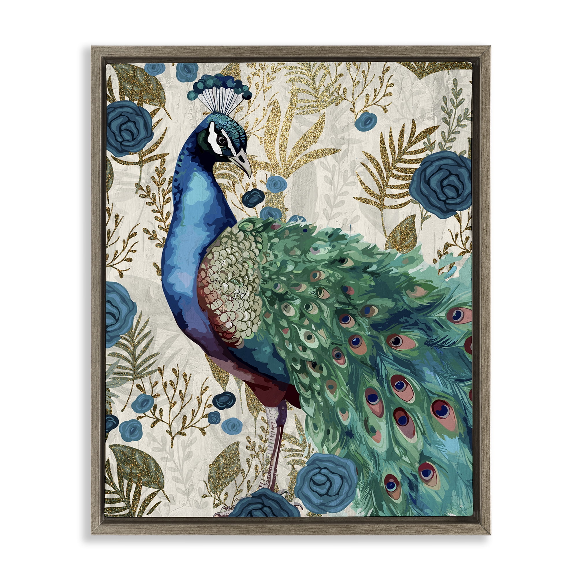 Stupell Industries Rococo Peacock Pride Brown Framed Floater Canvas Wall Art, design by Kim Allen