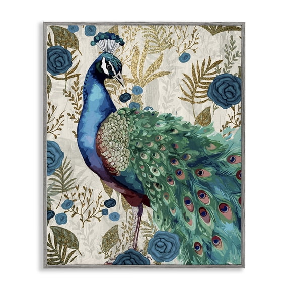 Stupell Industries Rococo Peacock Pride Gray Framed Giclee Art, design by Kim Allen