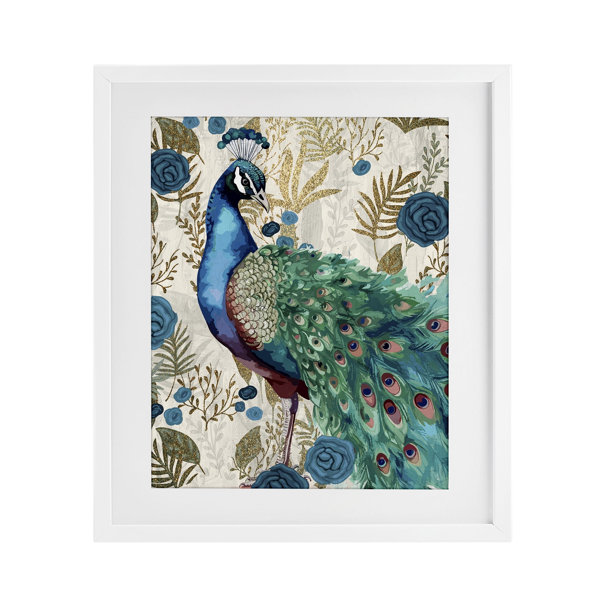 Stupell Industries Rococo Peacock Pride White Framed Print Under Glass, design by Kim Allen
