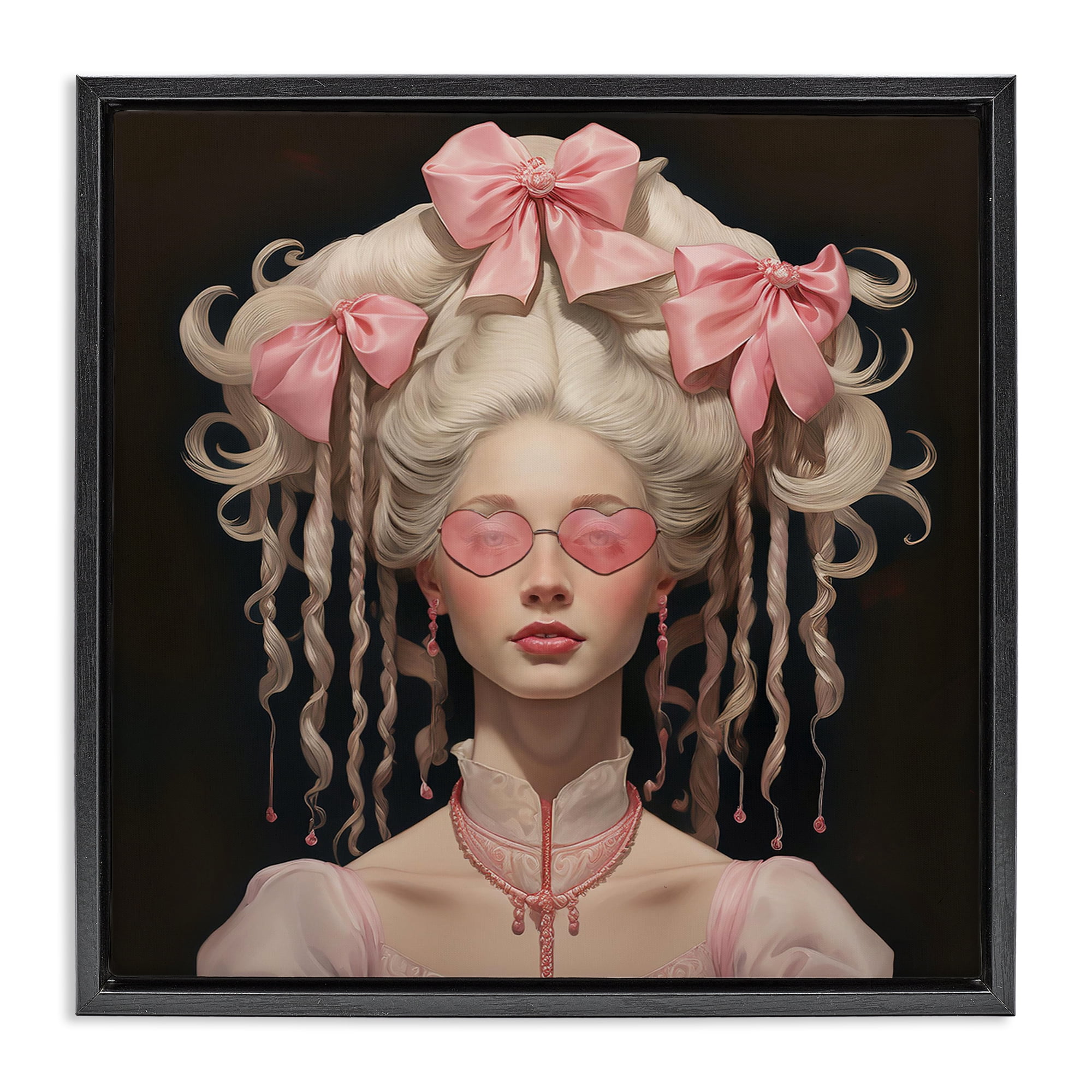 Stupell Industries Rococo Woman Opulent Ribbons Black Framed Floater Canvas Wall Art, design by Grotto Studios