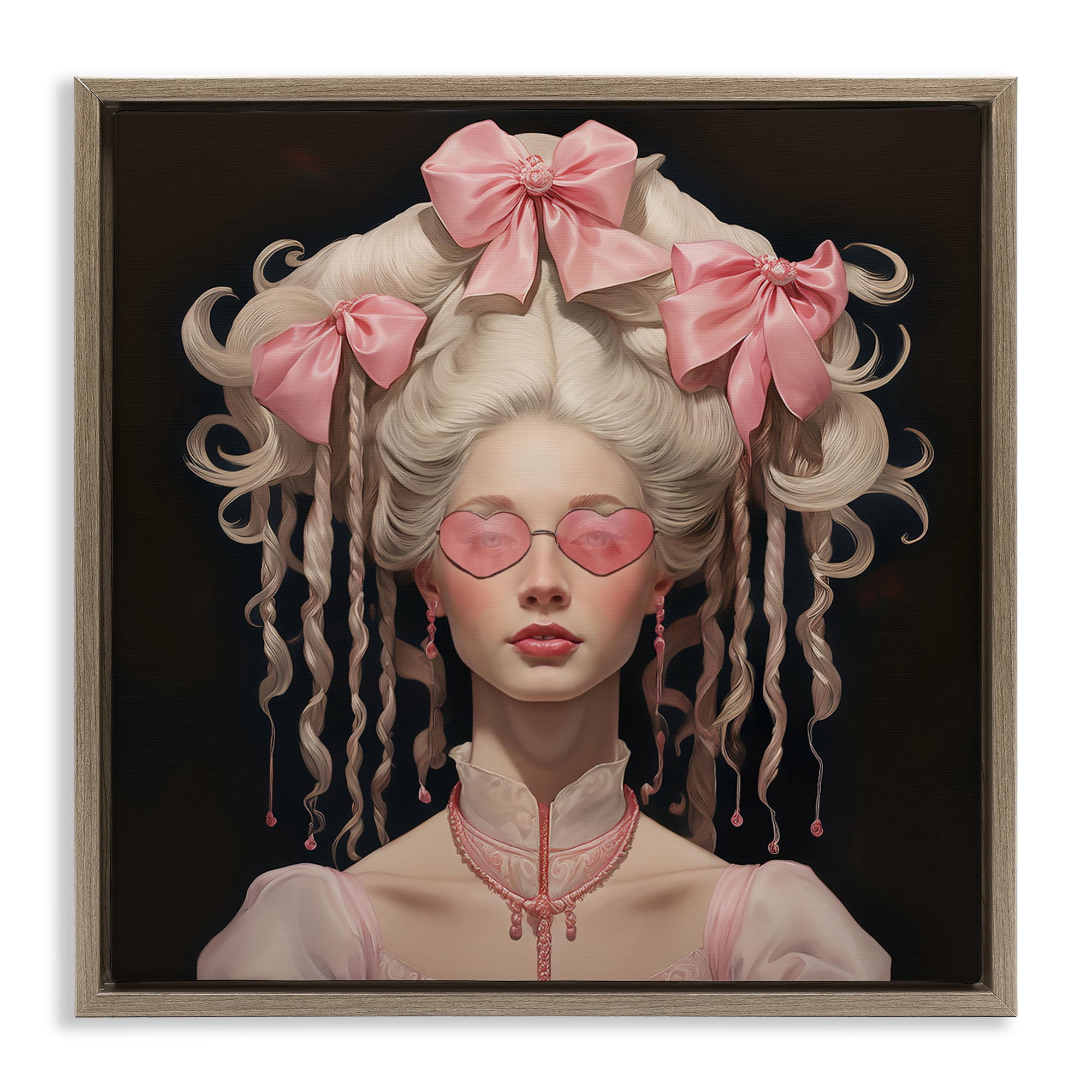Stupell Industries Rococo Woman Opulent Ribbons Brown Framed Floater Canvas Wall Art, design by Grotto Studios