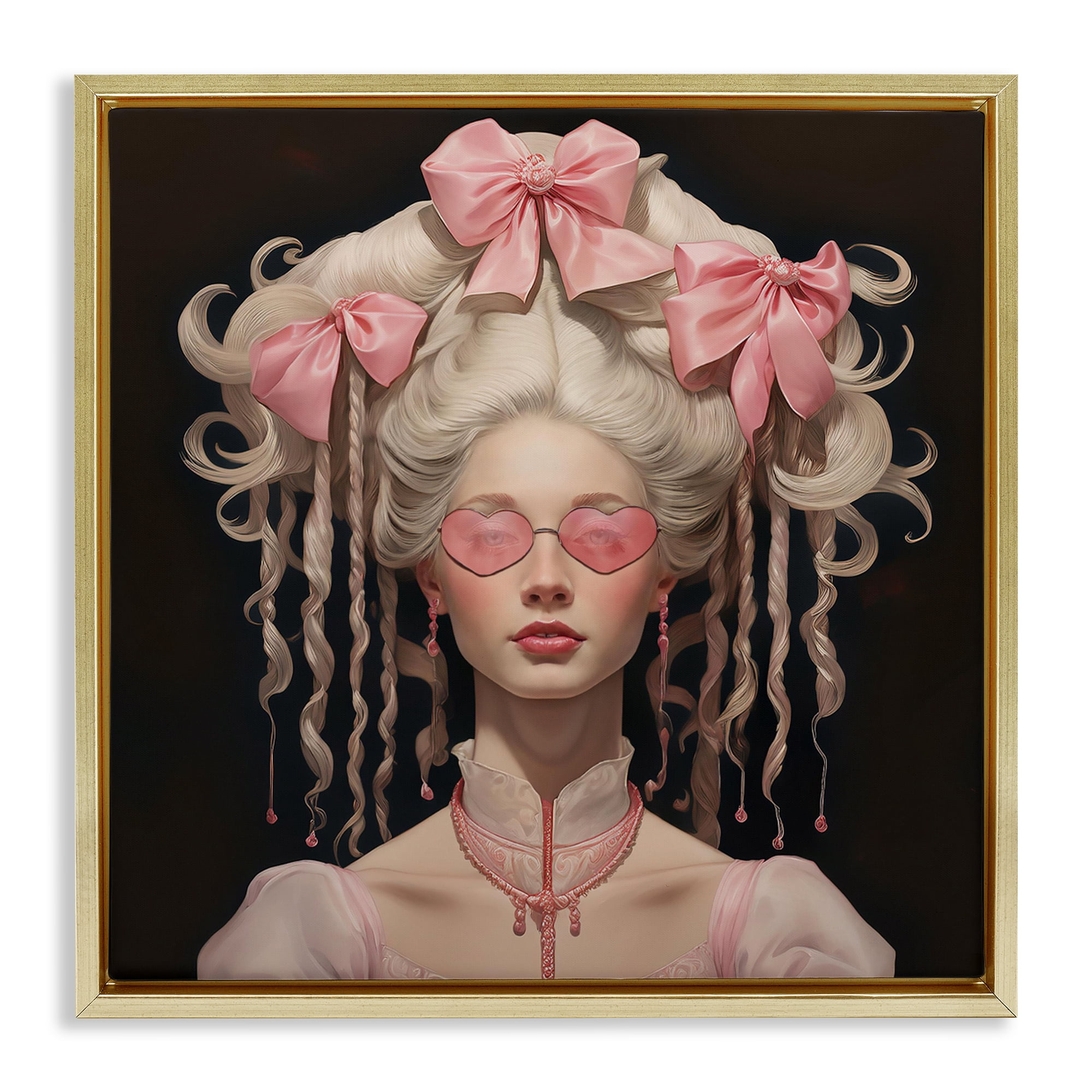 Stupell Industries Rococo Woman Opulent Ribbons Gold Framed Floater Canvas Wall Art, design by Grotto Studios