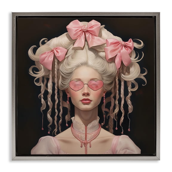 Stupell Industries Rococo Woman Opulent Ribbons Gray Framed Floater Canvas Wall Art, design by Grotto Studios