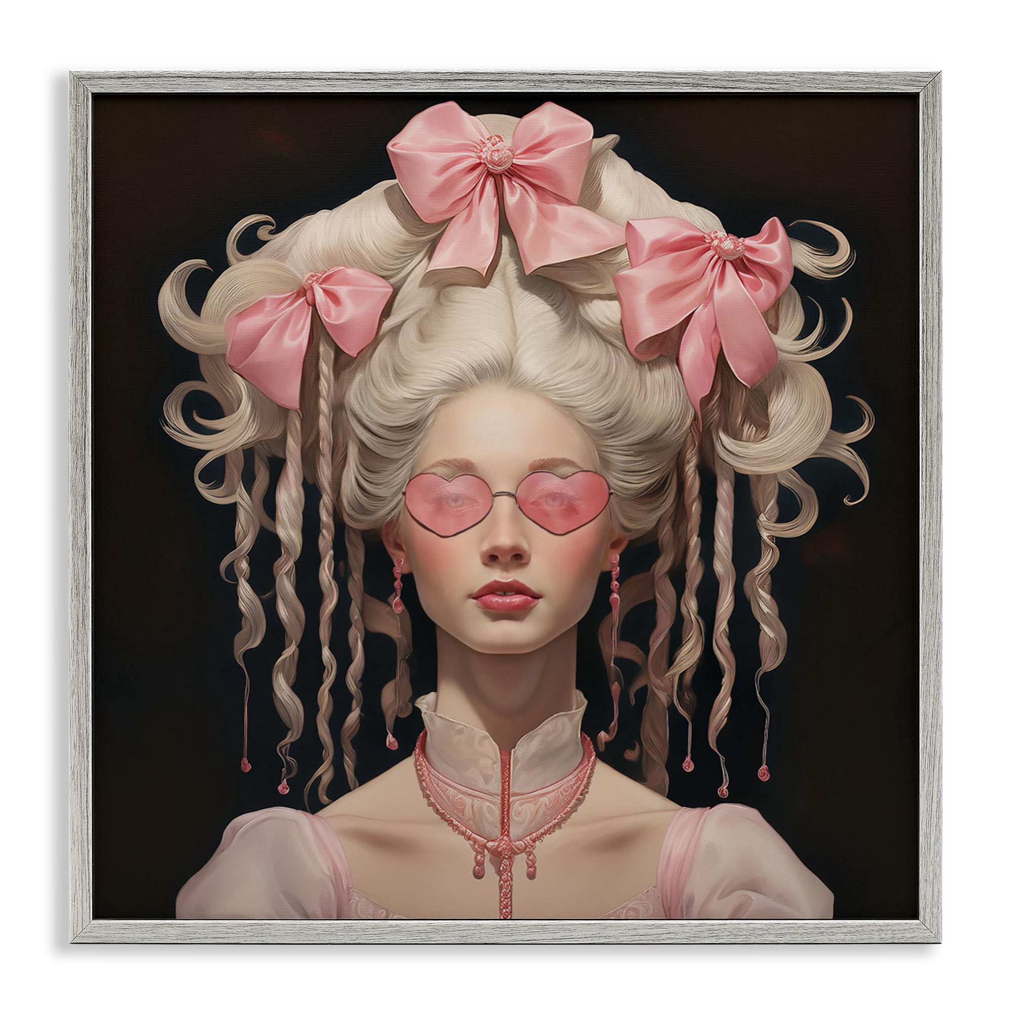 Stupell Industries Rococo Woman Opulent Ribbons Gray Framed Giclee Art, design by Grotto Studios