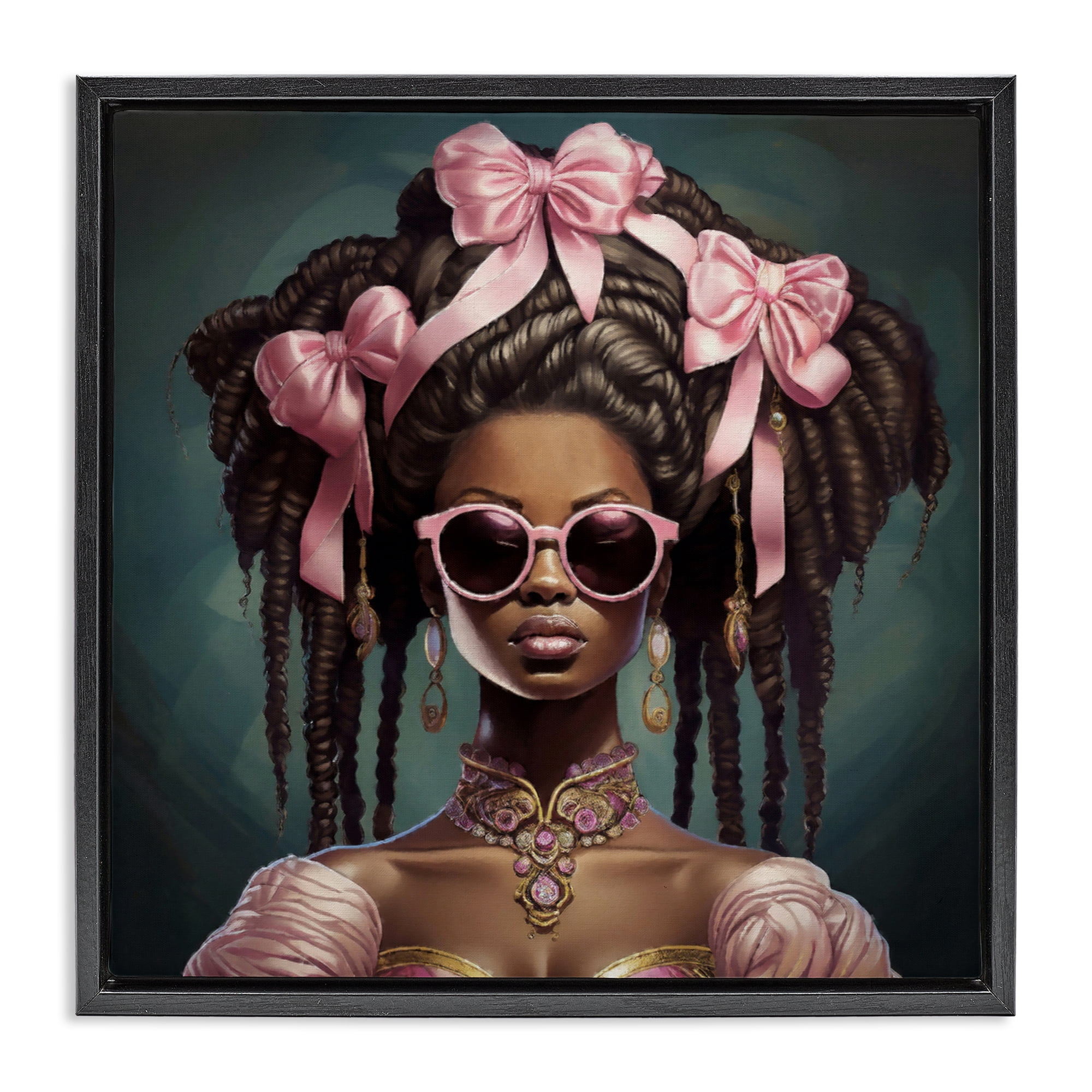 Stupell Industries Rococo Woman With Bows Black Framed Floater Canvas Wall Art, design by Grotto Studios