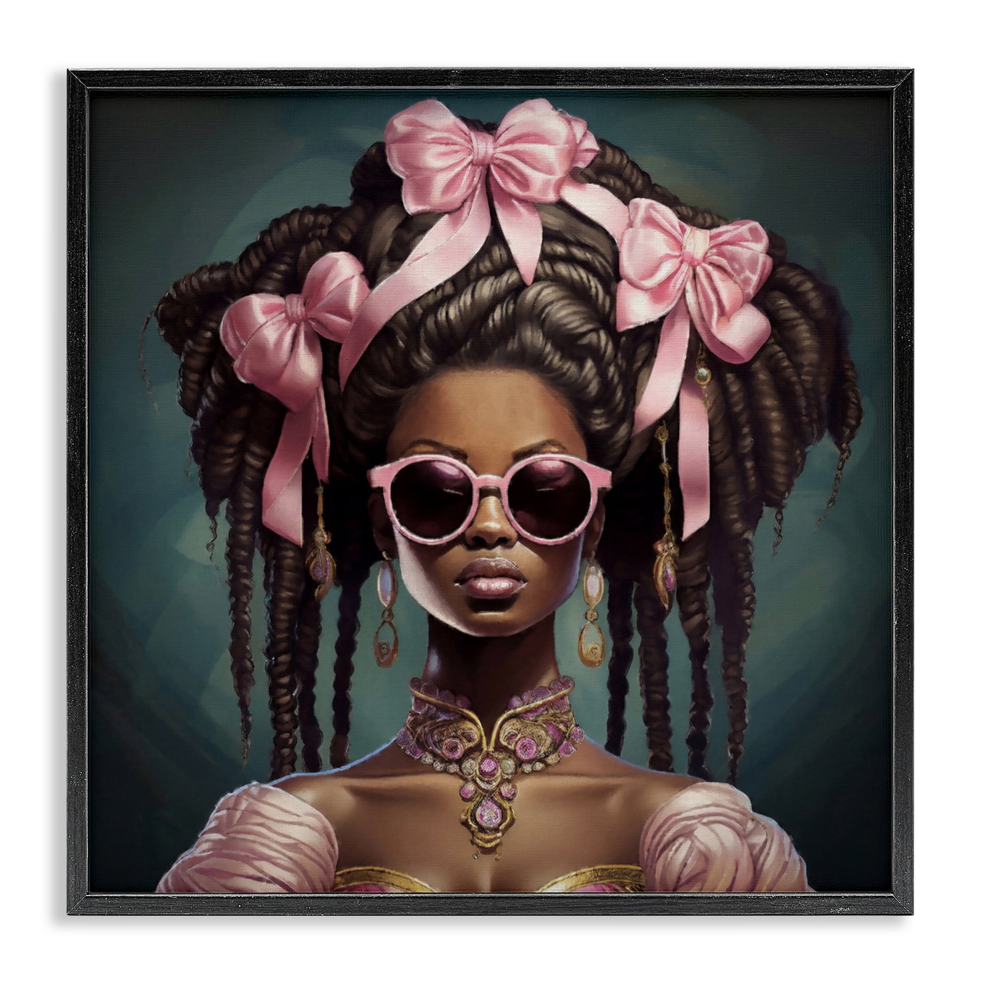 Stupell Industries Rococo Woman With Bows Black Framed Giclee Art, design by Grotto Studios