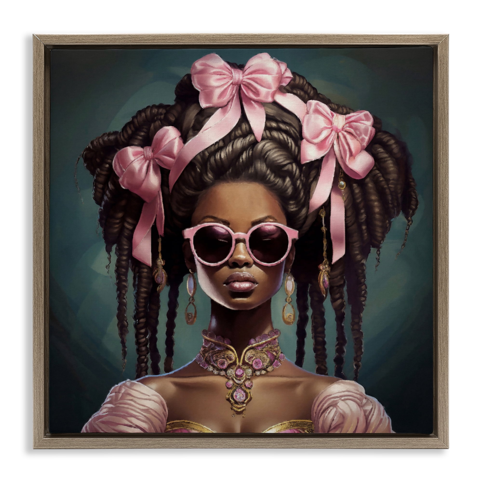 Stupell Industries Rococo Woman With Bows Brown Framed Floater Canvas Wall Art, design by Grotto Studios