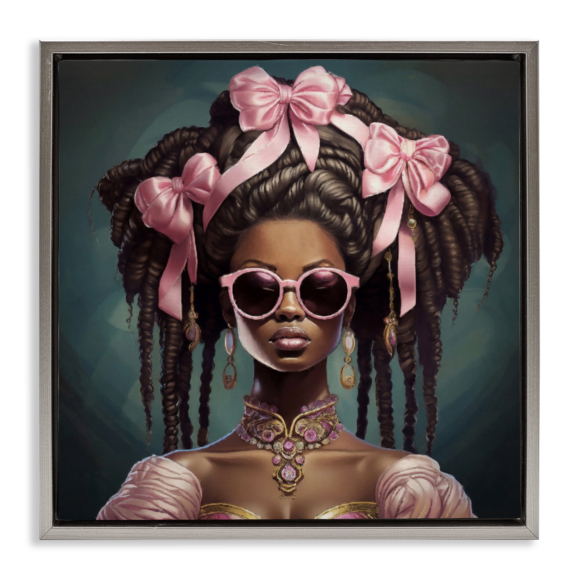Stupell Industries Rococo Woman With Bows Gray Framed Floater Canvas Wall Art, design by Grotto Studios