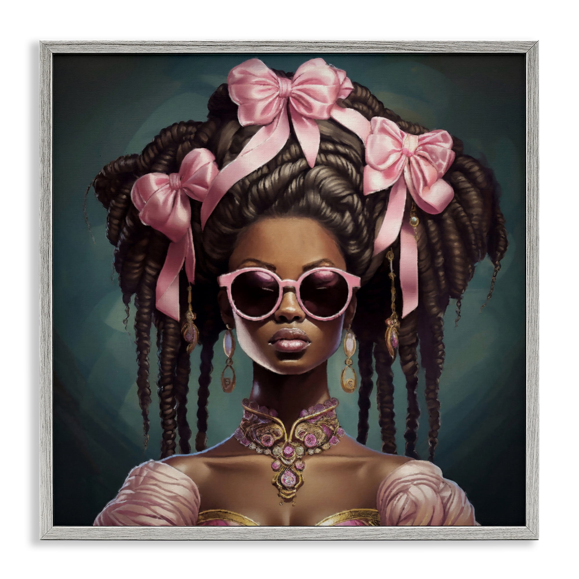 Stupell Industries Rococo Woman With Bows Gray Framed Giclee Art, design by Grotto Studios