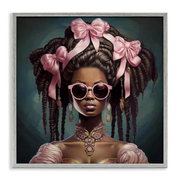 Stupell Industries Rococo Woman With Bows Gray Framed Giclee Art, design by Grotto Studios