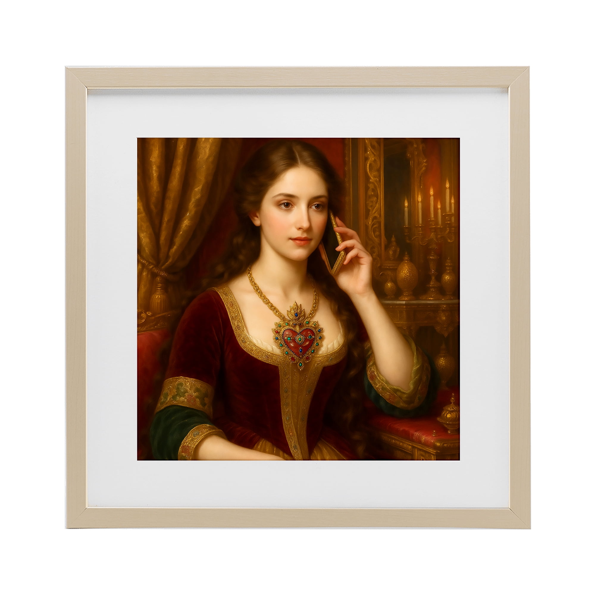 Stupell Industries Rococo Woman with Cell Phone Birch Framed Print Under Glass, design by Grotto Studios