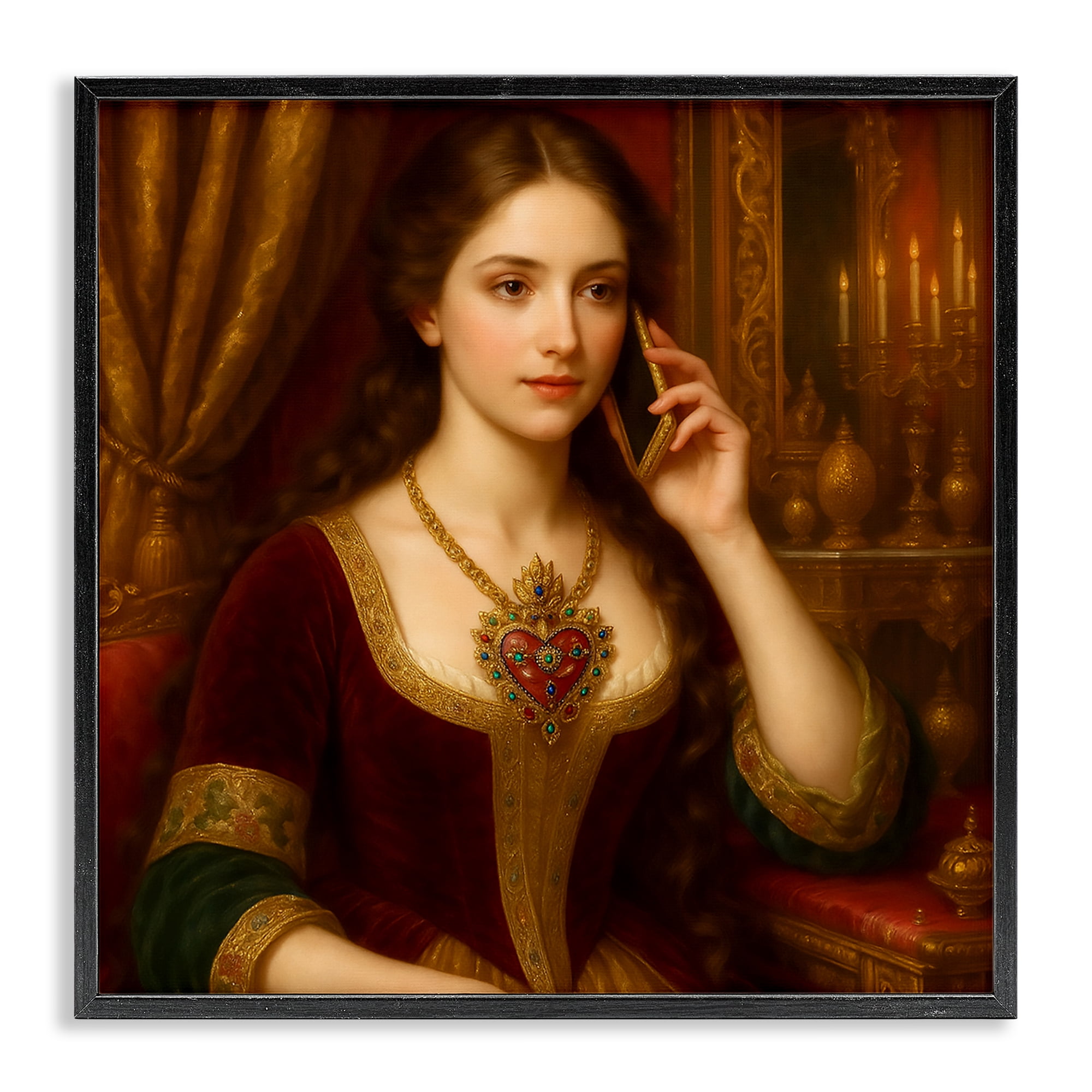 Stupell Industries Rococo Woman with Cell Phone Black Framed Giclee Art, design by Grotto Studios