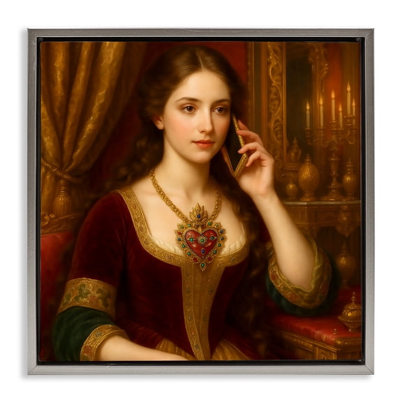 Stupell Industries Rococo Woman with Cell Phone Gray Framed Floater Canvas Wall Art, design by Grotto Studios