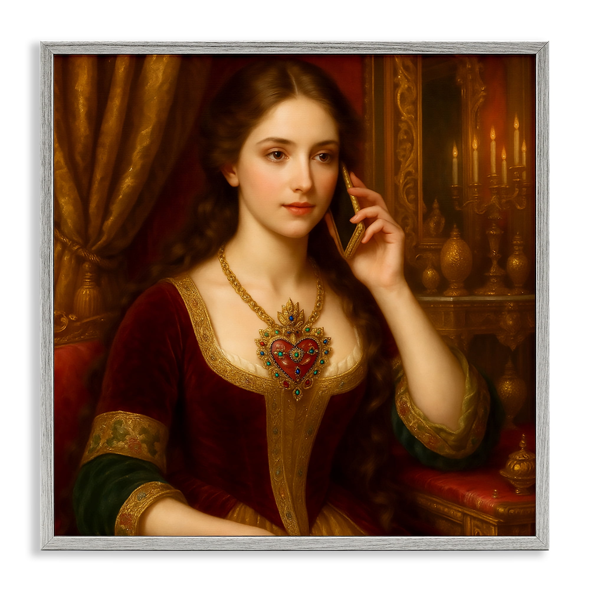 Stupell Industries Rococo Woman with Cell Phone Gray Framed Giclee Art, design by Grotto Studios