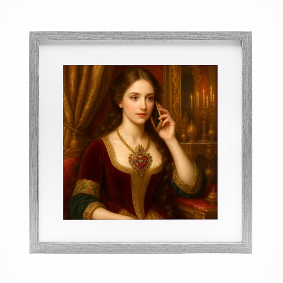 Stupell Industries Rococo Woman with Cell Phone Gray Framed Print Under Glass, design by Grotto Studios