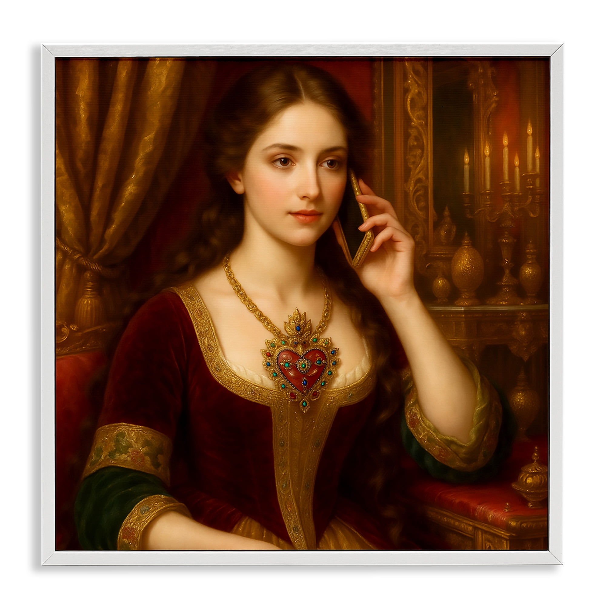Stupell Industries Rococo Woman with Cell Phone White Framed Giclee Art, design by Grotto Studios