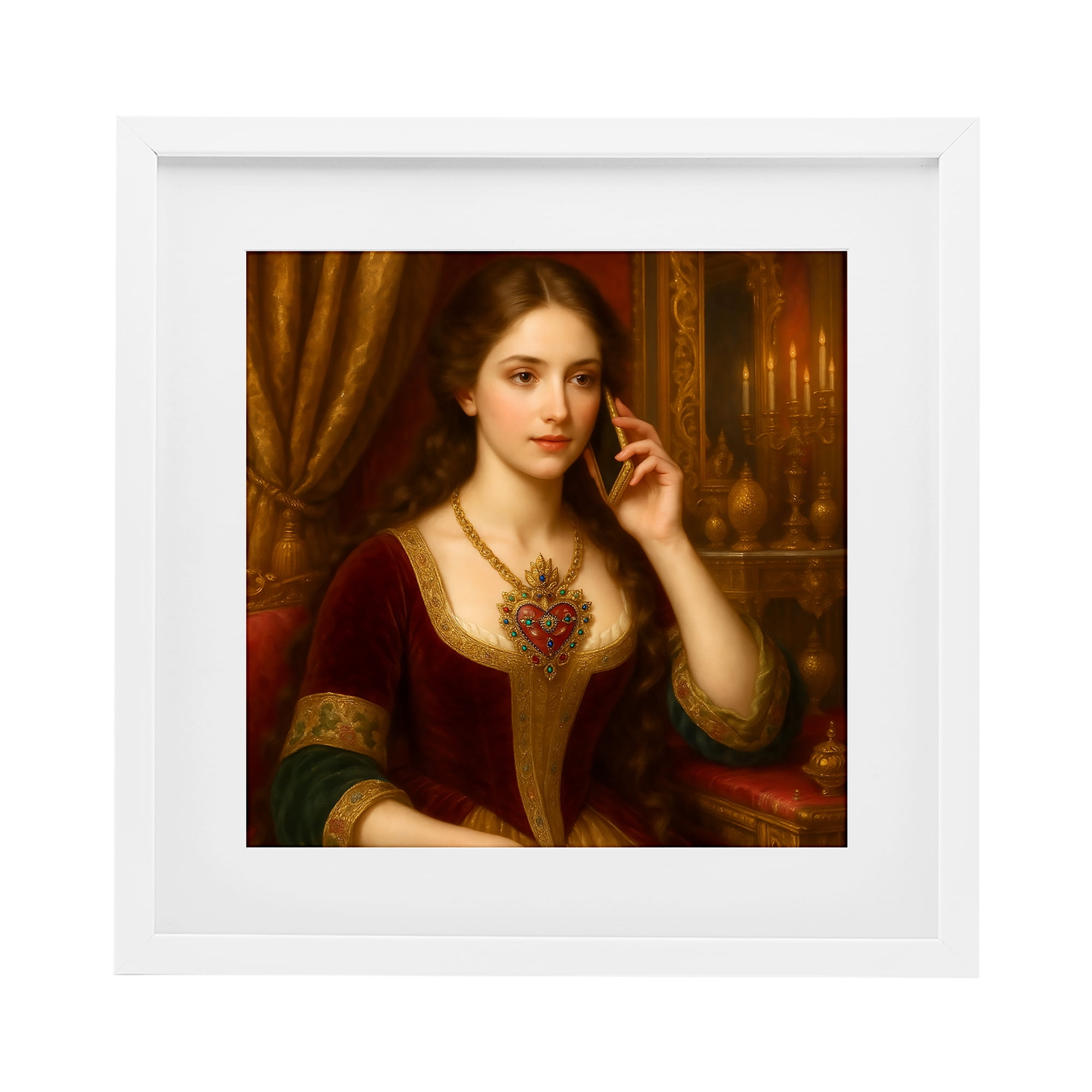 Stupell Industries Rococo Woman with Cell Phone White Framed Print Under Glass, design by Grotto Studios
