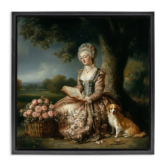 Stupell Industries Rococo Woman with Dog Black Framed Floater Canvas Wall Art, design by The Wands Want