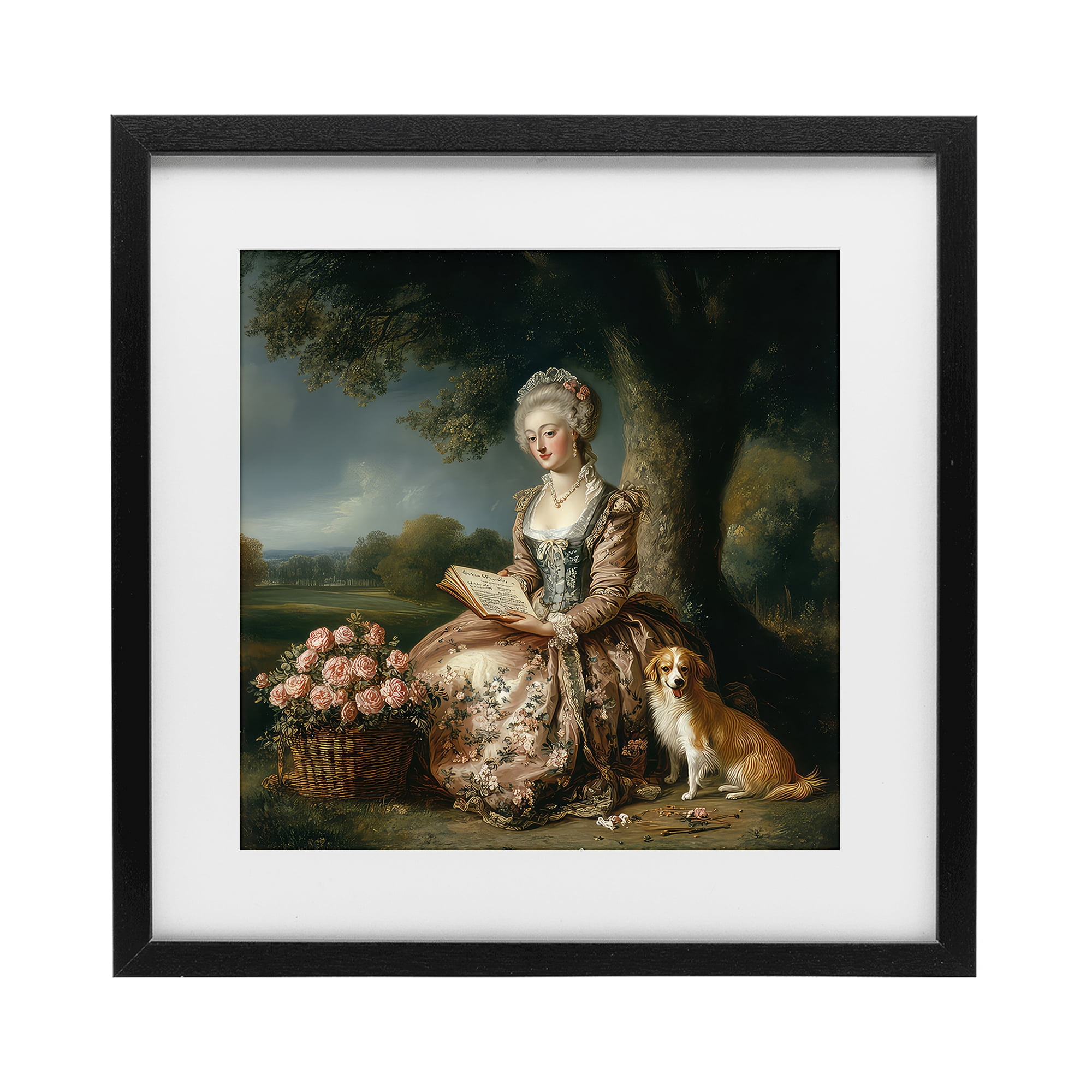 Stupell Industries Rococo Woman with Dog Black Framed Print Under Glass, design by The Wands Want