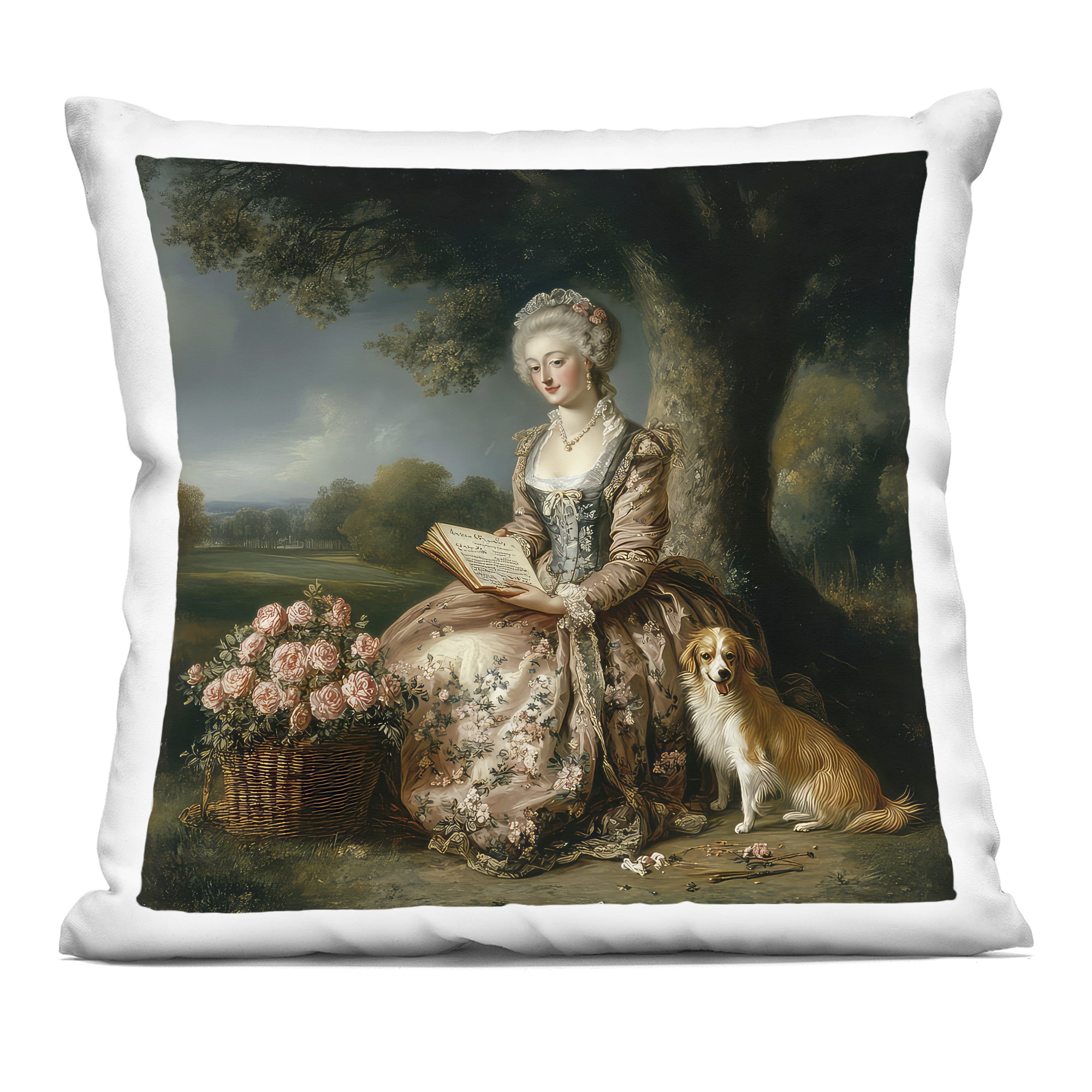 Stupell Industries Rococo Woman with Dog Decorative Printed Throw Pillow, design by The Wands Want, 18 x 7 x 18