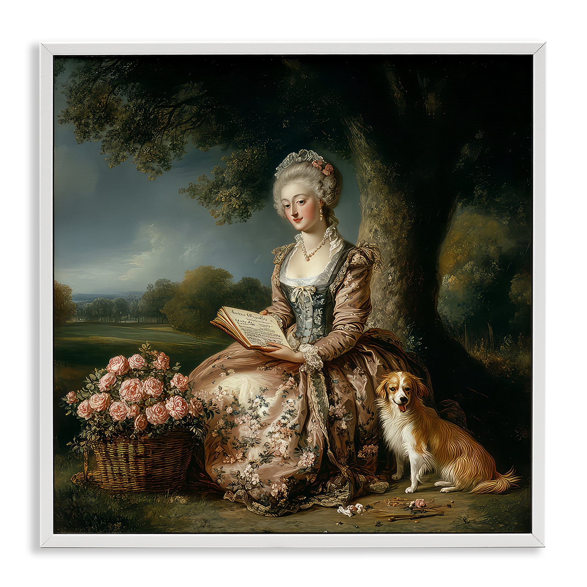 Stupell Industries Rococo Woman with Dog White Framed Giclee Art, design by The Wands Want