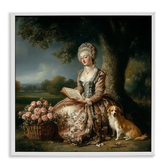 Stupell Industries Glam Rococo Woman with Dog White Framed Giclee Art, 24 x 24, by The Wands Want