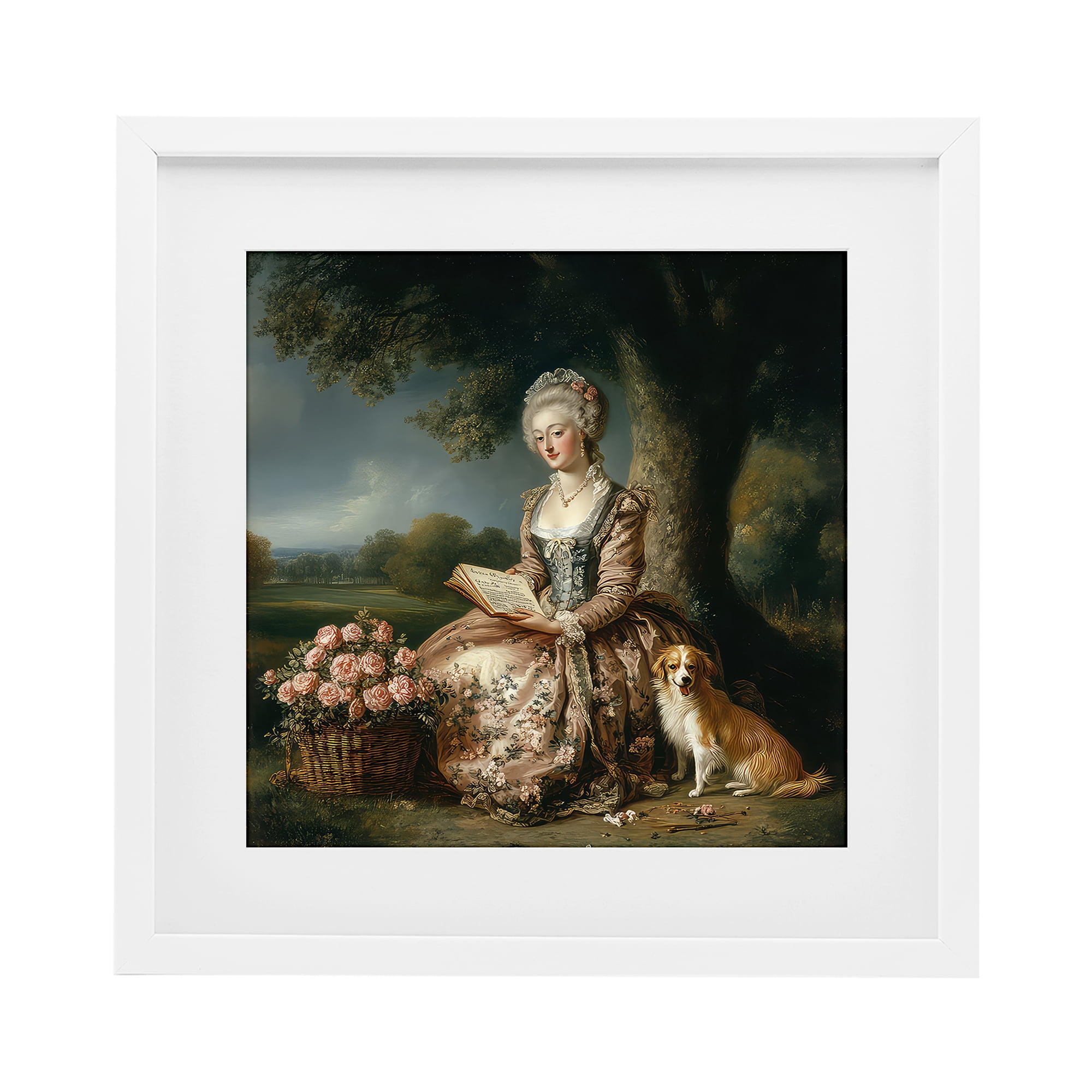 Stupell Industries Rococo Woman with Dog White Framed Print Under Glass, design by The Wands Want