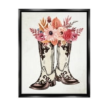 Stupell Industries Rodeo Boot Bouquet Botanical & Floral Painting Black Floater Framed Canvas Art Print Wall Art, 17 x 21
