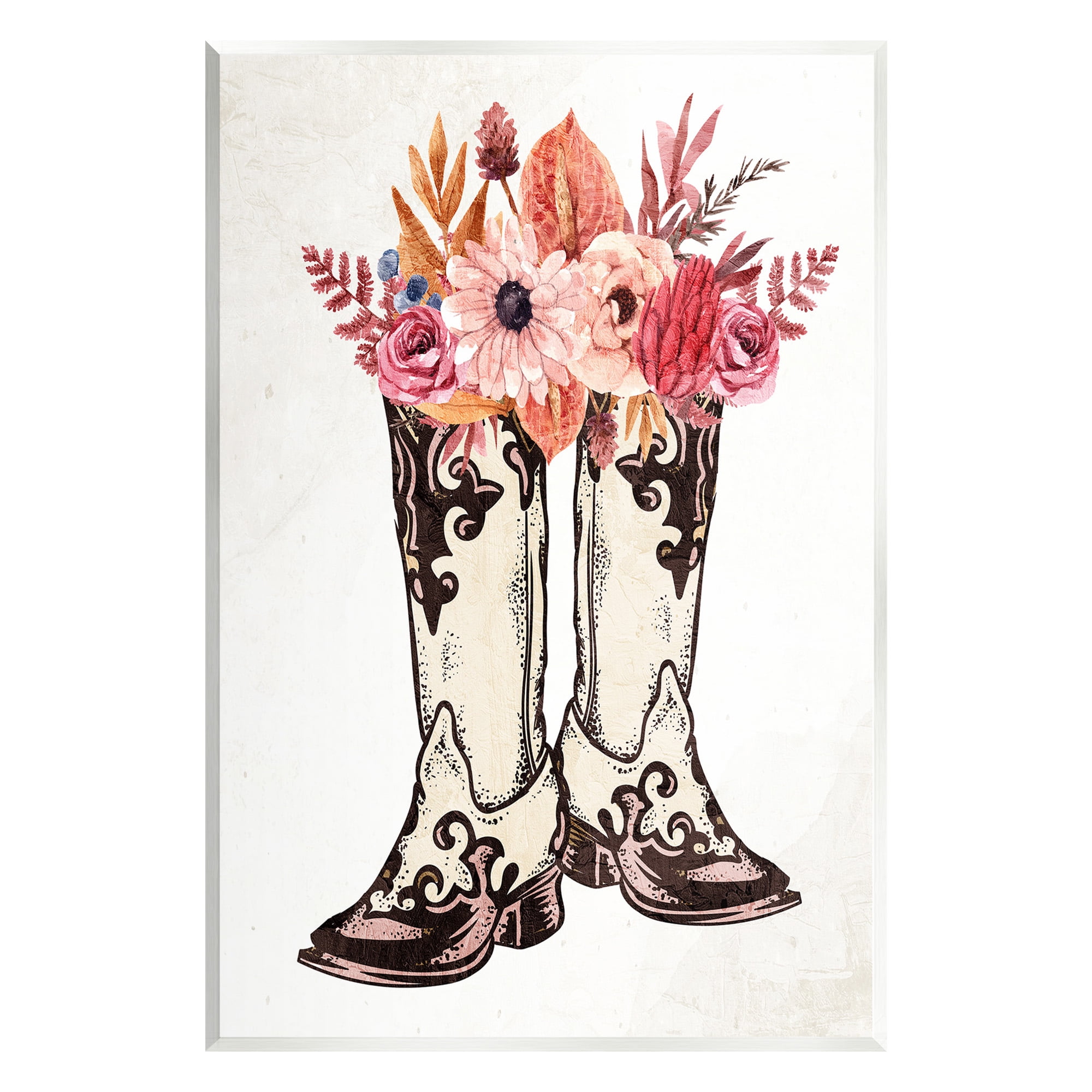 Stupell Industries Rodeo Boot Bouquet Botanical & Floral Painting Unframed Art Print Wall Art, 13 x 19