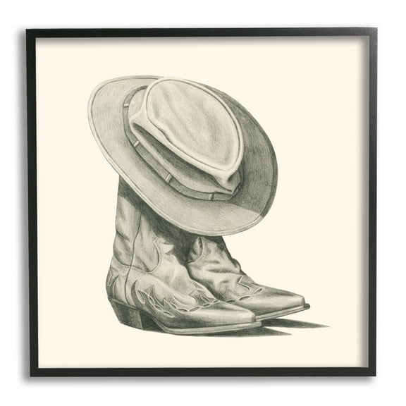 Stupell Industries Rodeo Boots Drawing Beauty & Fashion Drawing Black Framed Art Print Wall Art, 12 x 12