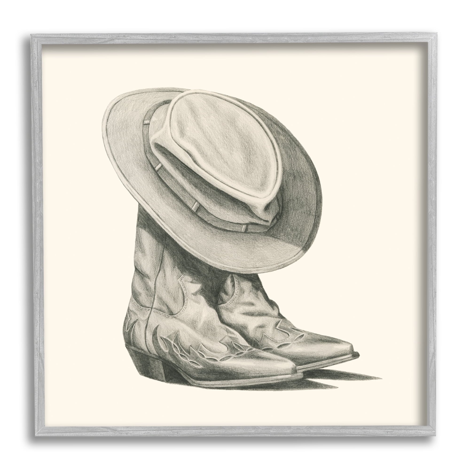 Stupell Industries Rodeo Boots Drawing Beauty & Fashion Drawing Gray Framed Art Print Wall Art, 12 x 12