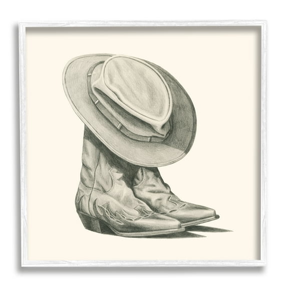 Stupell Industries Rodeo Boots Drawing Beauty & Fashion Drawing White Framed Art Print Wall Art, 17 x 17