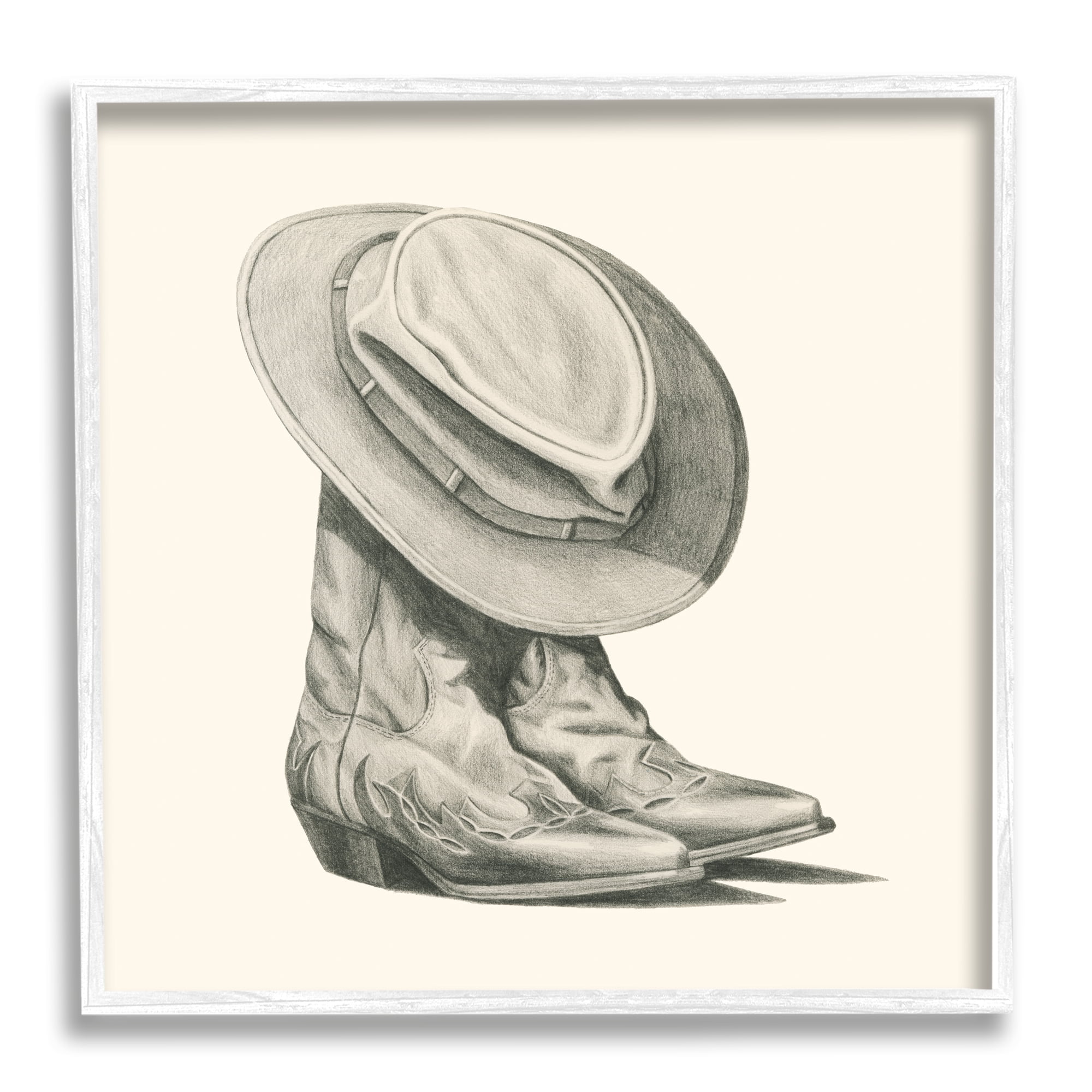 Stupell Industries Rodeo Boots Drawing Beauty & Fashion Drawing White Framed Art Print Wall Art, 24 x 24