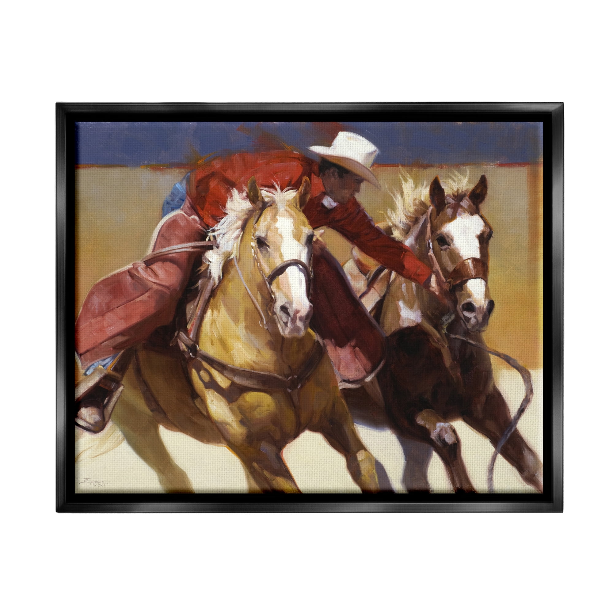 Stupell Industries Rodeo Cowboy Painting Animals & Insects Painting Black Floater Framed Art Print Wall Art, 21 x 17