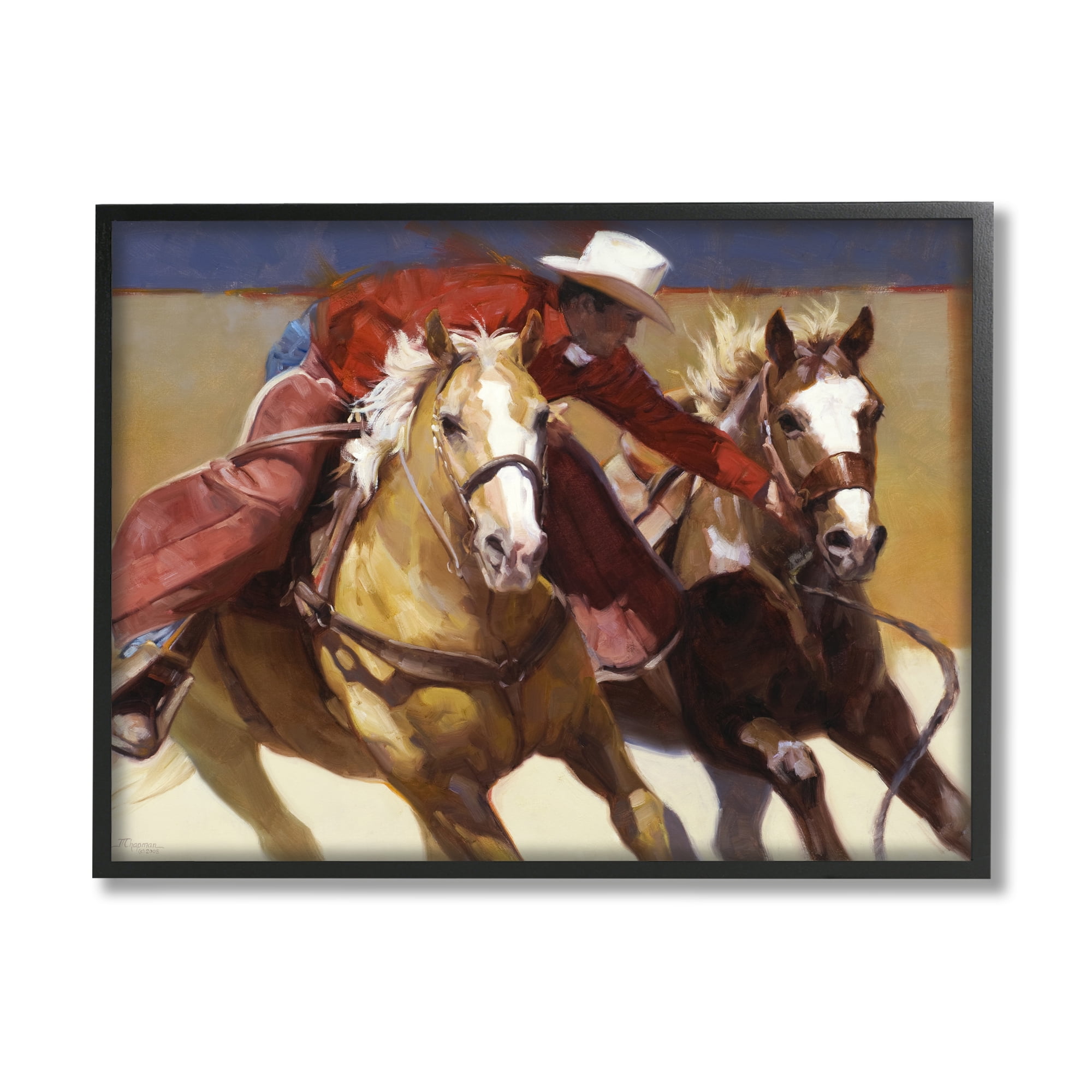 Stupell Industries Rodeo Cowboy Painting Animals & Insects Painting Black Framed Art Print Wall Art, 20 x 16