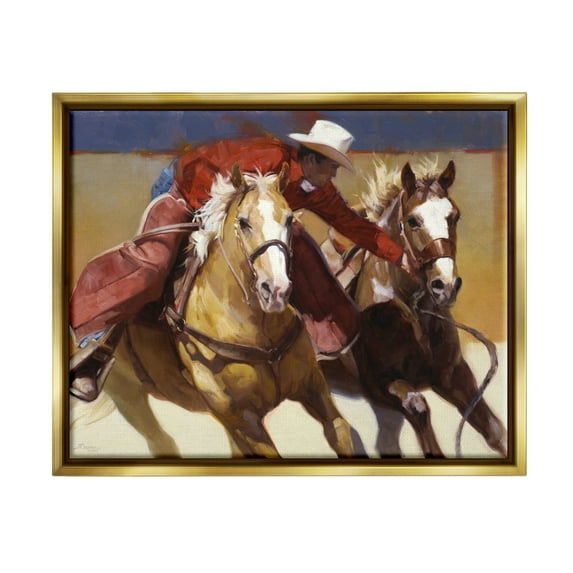 Stupell Industries Rodeo Cowboy Painting Animals & Insects Painting Gold Floater Framed Art Print Wall Art, 31 x 25