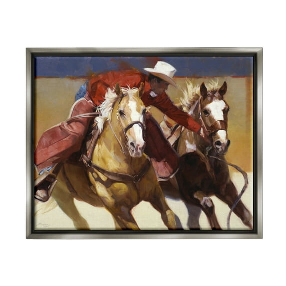 Stupell Industries Rodeo Cowboy Painting Animals & Insects Painting Gray Floater Framed Art Print Wall Art, 31 x 25