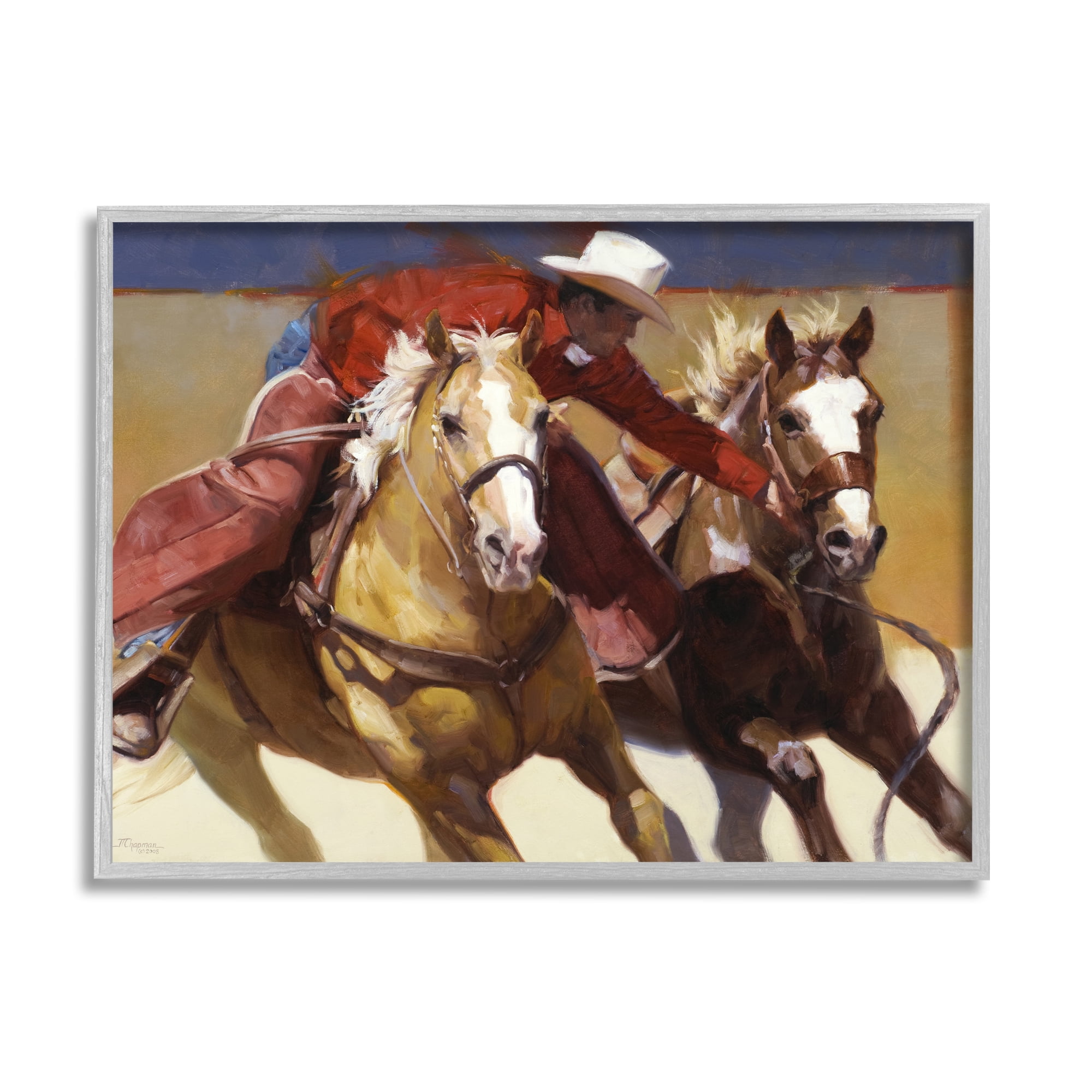 Stupell Industries Rodeo Cowboy Painting Animals & Insects Painting Gray Framed Art Print Wall Art, 14 x 11