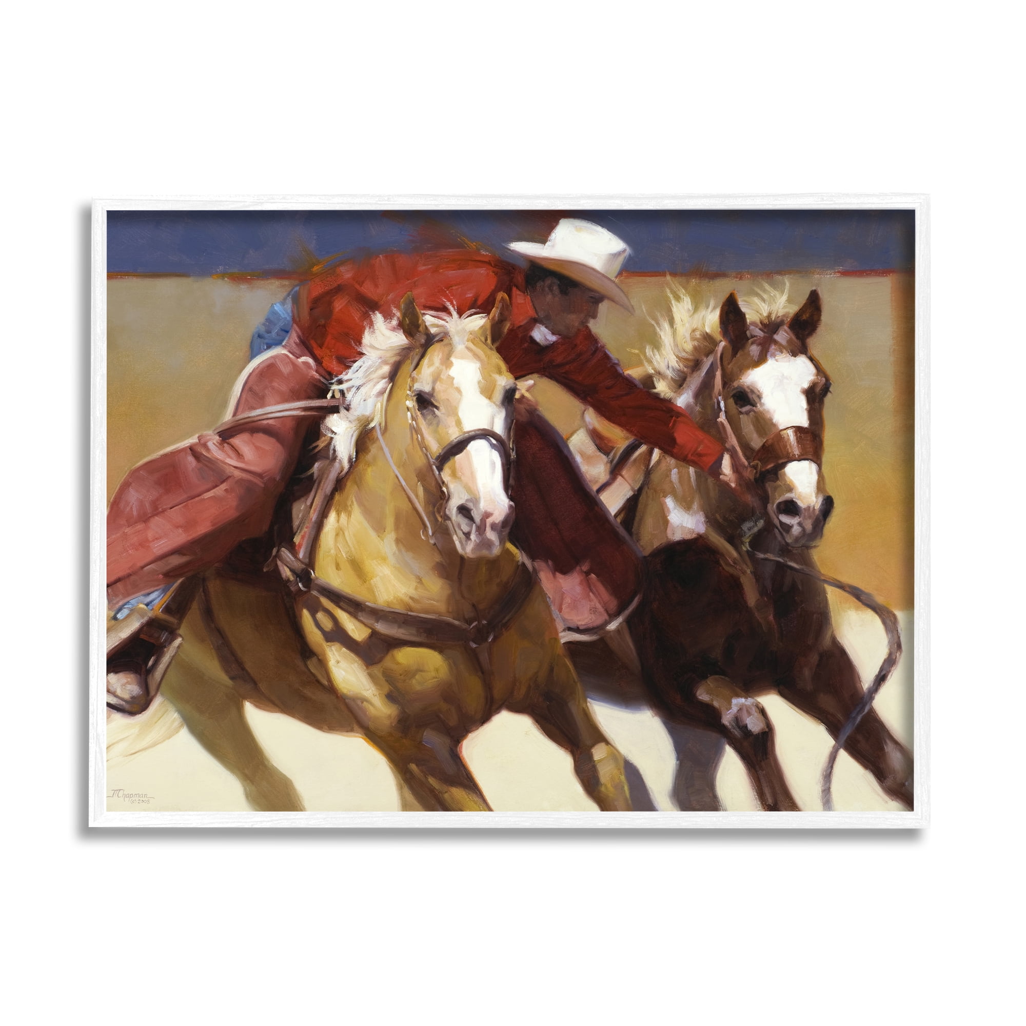 Stupell Industries Rodeo Cowboy Painting Animals & Insects Painting White Framed Art Print Wall Art, 20 x 16