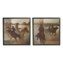 Stupell Industries Rodeo Cowboy Silhouette Animals & Insects Painting Black Framed Art Print Wall Art, 12 x 12, Set of 2