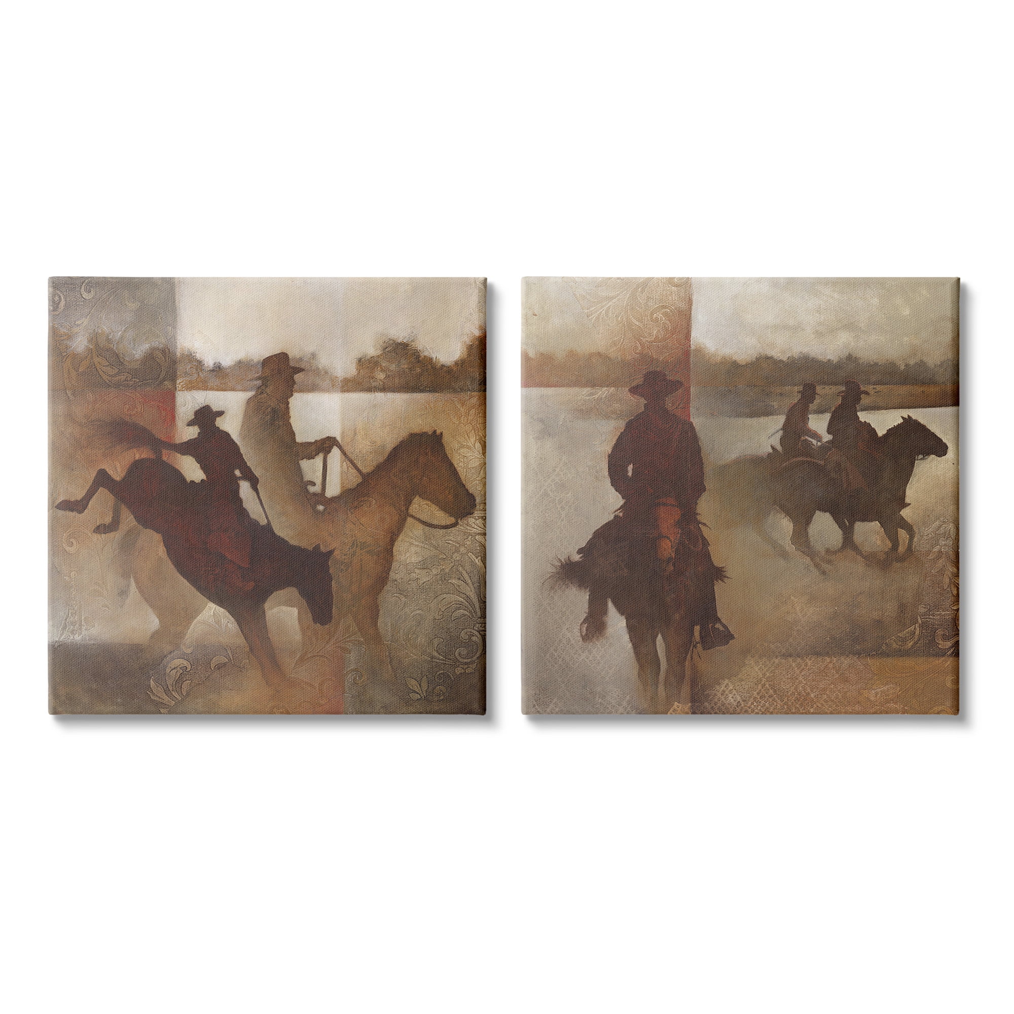 Stupell Industries Rodeo Cowboy Silhouette Animals & Insects Painting Gallery Wrapped Canvas Art Print Wall Art, 17 x 17, Set of 2