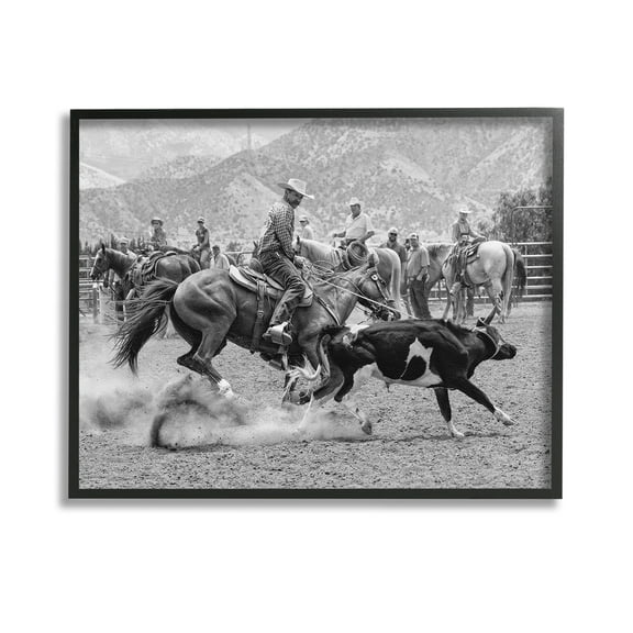 Stupell Industries Rodeo Cowboys with Cattle Animals & Insects Painting Black Framed Art Print Wall Art, 14 x 11