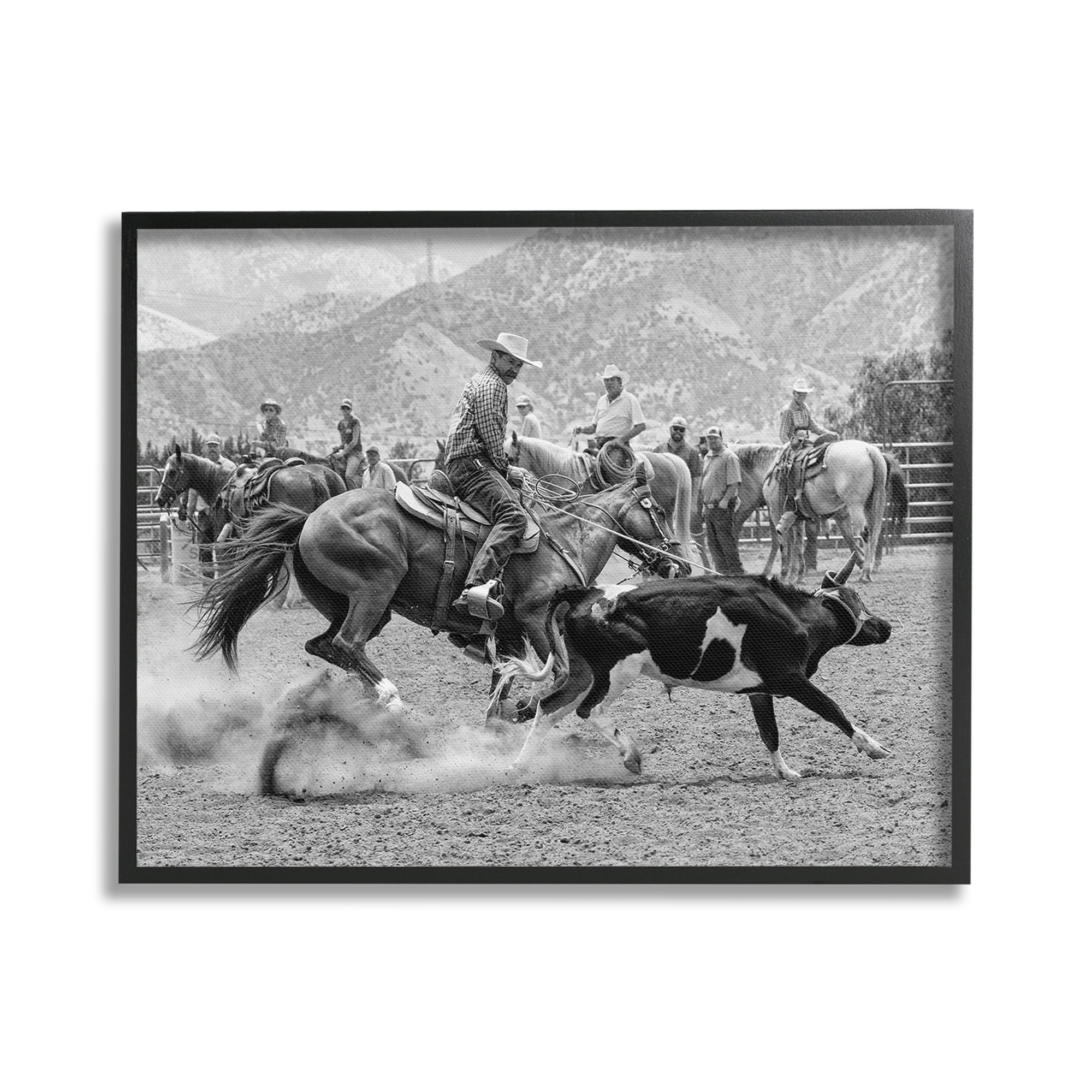 Stupell Industries Rodeo Cowboys with Cattle Animals & Insects Painting Black Framed Art Print Wall Art, 30 x 24